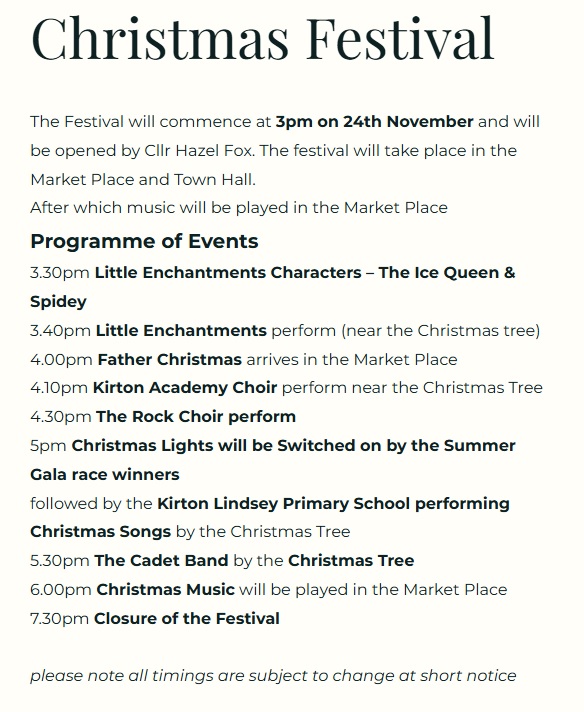 Christmas Festival Schedule 2024