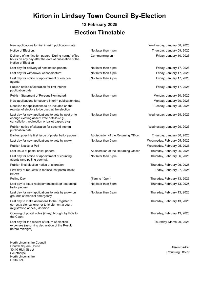 Election Timetable February 2025