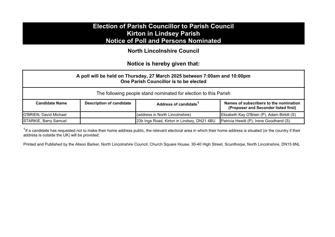 Notice of Poll and Persons Nominated March 27